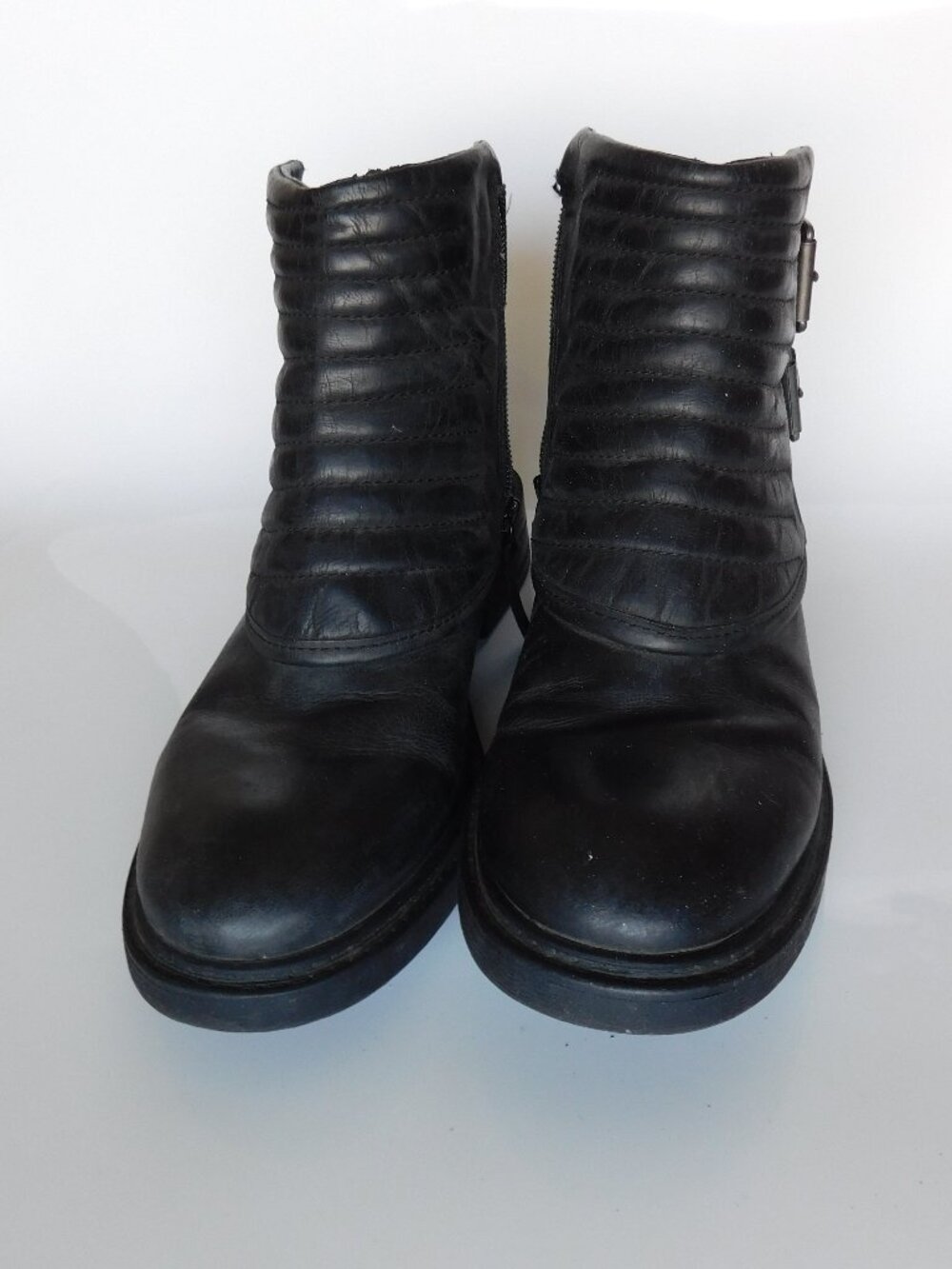 Black Leather Moto  Ankle Boots Booties  Size 7.5 M Nine West Side Buckles